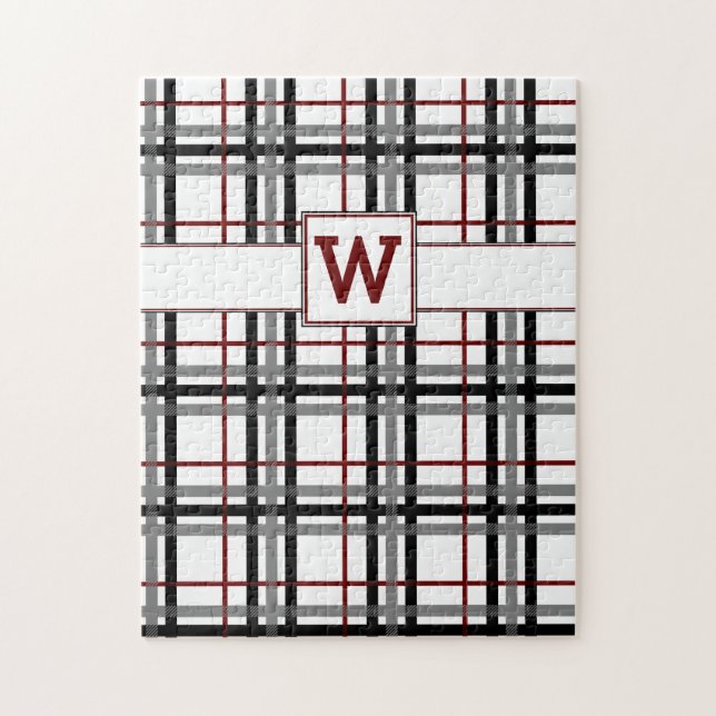 Black White and Red Plaid Puzzle (Vertical)