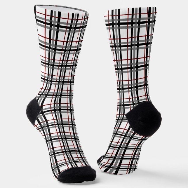 Black White and Red Plaid Socks (Angled)