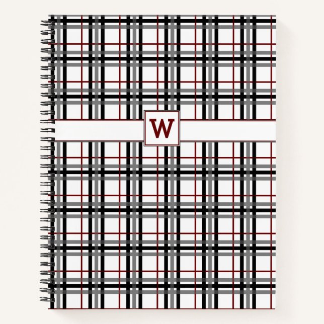 Black White and Red Plaid Spiral Notebook (Front)