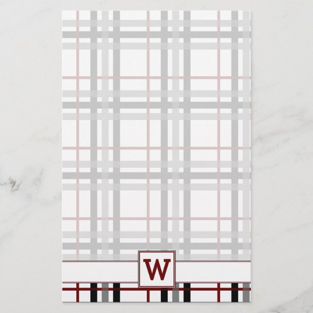 Black White and Red Plaid Stationery (Front)