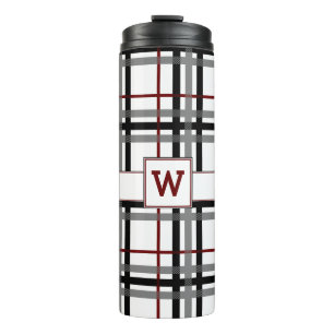 Black White and Red Plaid Thermal Tumbler