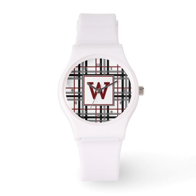 Black White and Red Plaid Watch (Front)