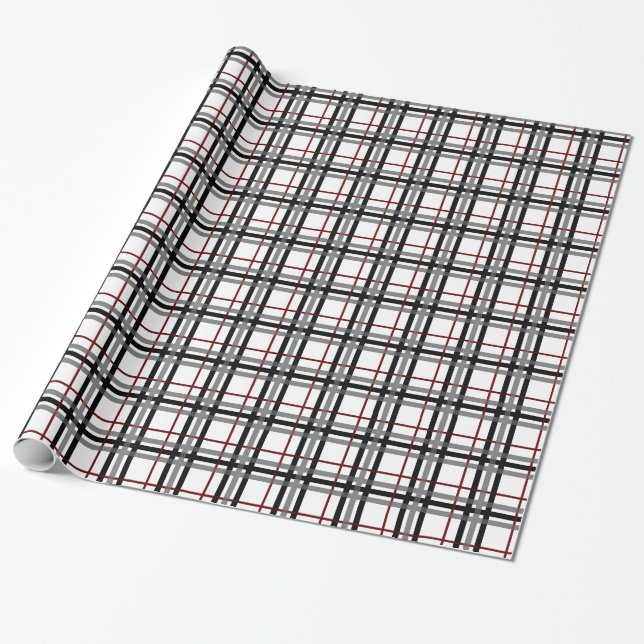 Black White and Red Plaid Wrapping Paper (Unrolled)