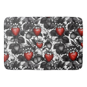 Black, White, and Red Strawberries All Over Bath Mat
