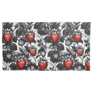 Black, White, and Red Strawberries All Over Pillowcase