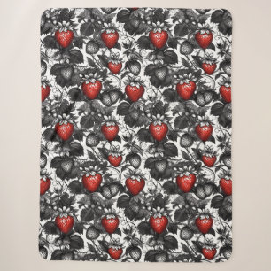 Black, White, and Red Strawberries All Over Sherpa Blanket