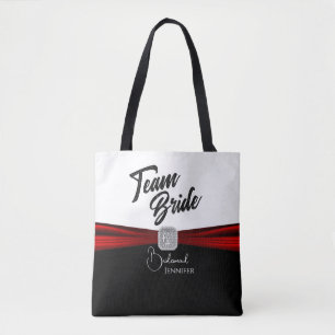 Black, White and Red Team Bride Tote Bag