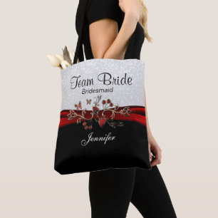 Black, White and Red Team Bride Tote Bag