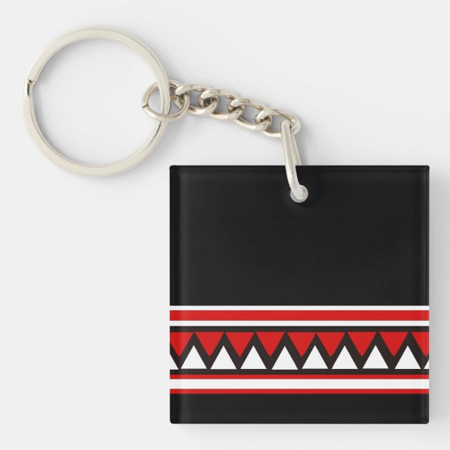 Black, White and Red Tribal Triangles Key Ring (Front)