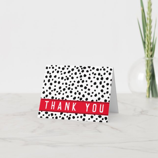Black White and Red Typography Dalmatian Pattern Thank You Card (Front)