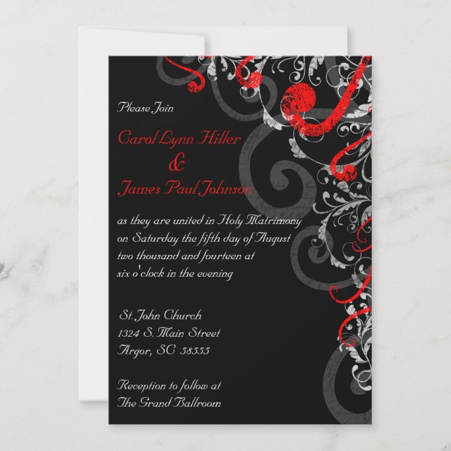 Black, White and Red Wedding Invitation (Front)