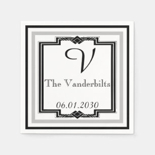 Black, White and Silver Art Deco Frame Wedding Napkin