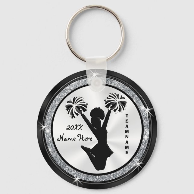 Black, White and Silver Custom Cheer Keychains (Front)