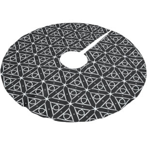 Black White and Silver Geometric pattern Brushed Polyester Tree Skirt