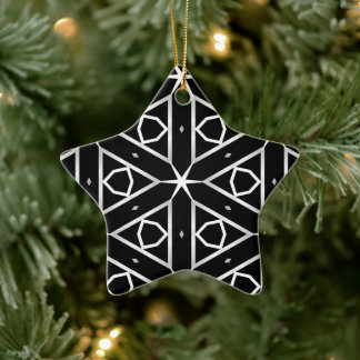 Black White and Silver Geometric pattern Ceramic Tree Decoration