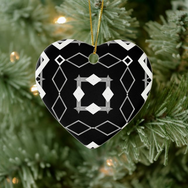 Black White and Silver Geometric pattern Ceramic Tree Decoration (Tree)