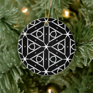 Black White and Silver Geometric pattern Ceramic Tree Decoration