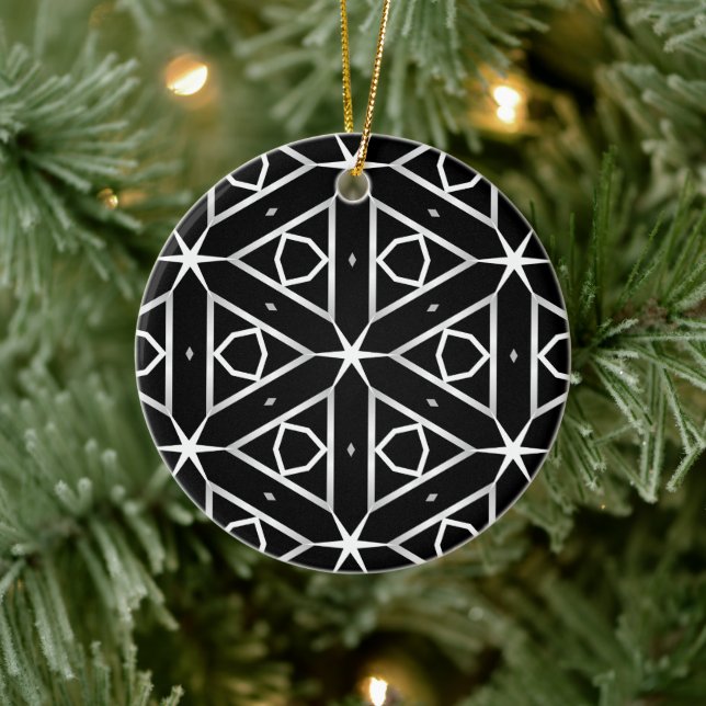 Black White and Silver Geometric pattern Ceramic Tree Decoration (Tree)