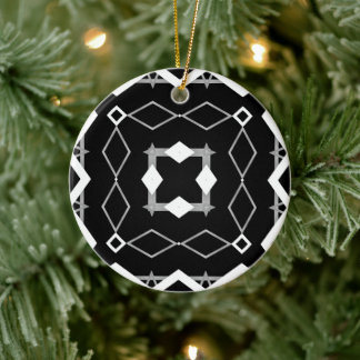 Black White and Silver Geometric pattern Ceramic Tree Decoration
