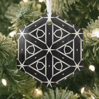 Black White and Silver Geometric pattern Glass Tree Decoration
