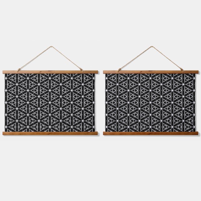 Black White and Silver Geometric pattern Hanging Tapestry (Double)