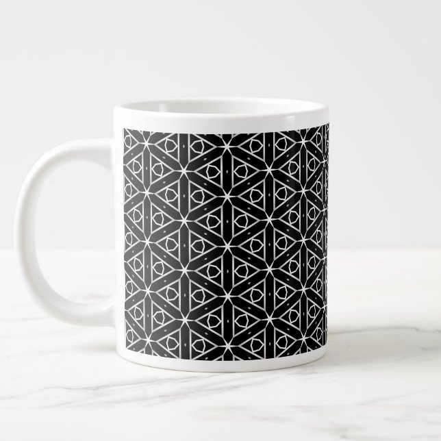Black White and Silver Geometric pattern Large Coffee Mug (Left)