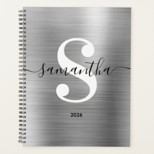 Black White and Silver Modern Style Monogram Planner