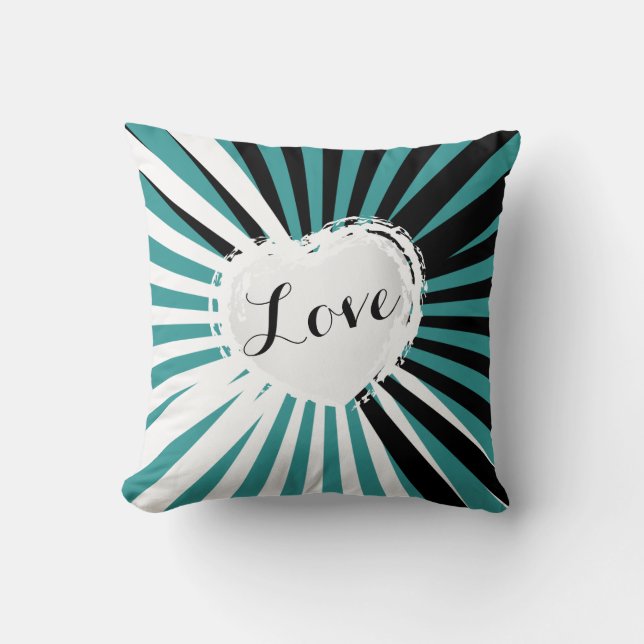 Black, White and Teal Abstract Heart | DIY  Cushion (Front)