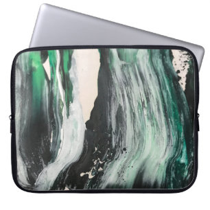 Black, white, and teal abstract painting laptop sleeve