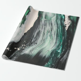 Black, white, and teal abstract painting wrapping paper