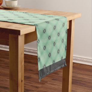 Black, White, and Teal Diamond Facets Short Table Runner