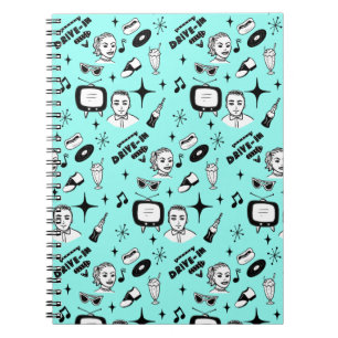 Black, White and Teal Fifties Style Retro   Notebook