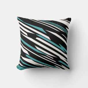 Black, White, and Teal Linear Abstract Pattern Cushion