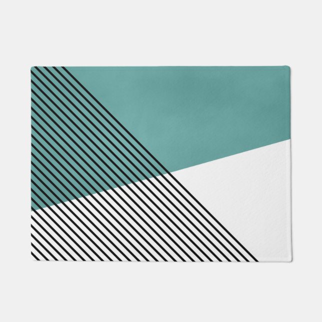Black, white and turquoise simple geometric art doormat (Front)