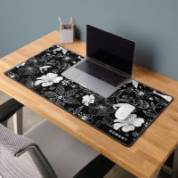 Black, white and white exotic flowers pattern