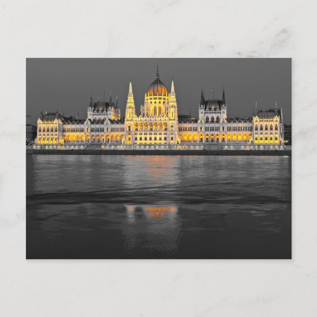 Black, White and Yellow Budapest Lights Postcard (Front)