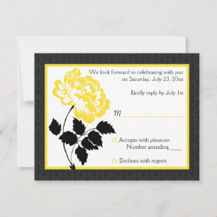 Black, White and Yellow Peony Reply Card
