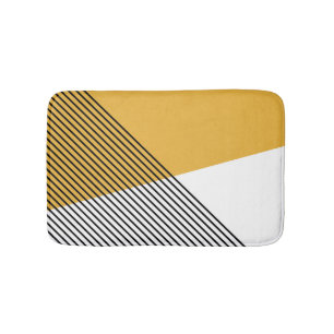 Black, white and yellow simple geometric art bath mat