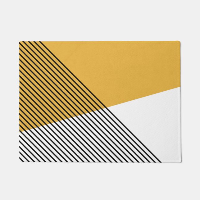 Black, white and yellow simple geometric art doormat (Front)