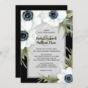 Black & White Anemones Botanical Wedding Invites