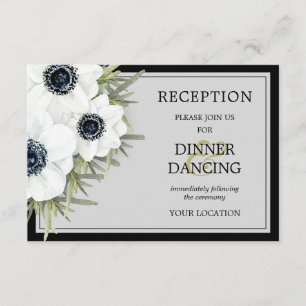 Black & White Anemones Botanical Wedding Reception Enclosure Card