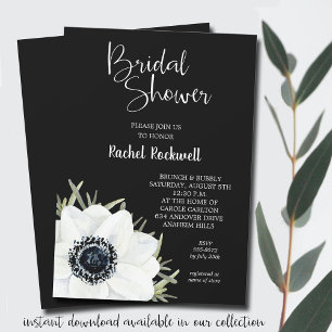 Black White Anemones Floral Bridal Shower Invites