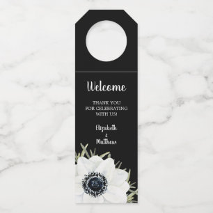 Black White Anemones Floral Wedding Bottle Hanger