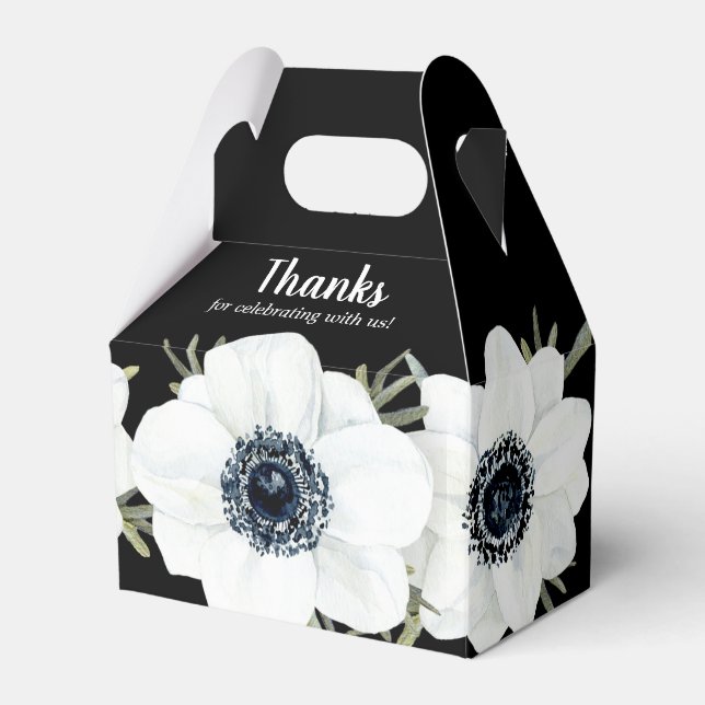 Black & White Anemones Watercolor Floral Favour Box (Front Side)