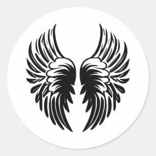 Black & White Angel Wings Artwork Classic Round Sticker