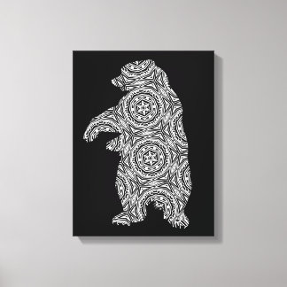 Black White Animal Bear Geometric Colouring Art Canvas Print