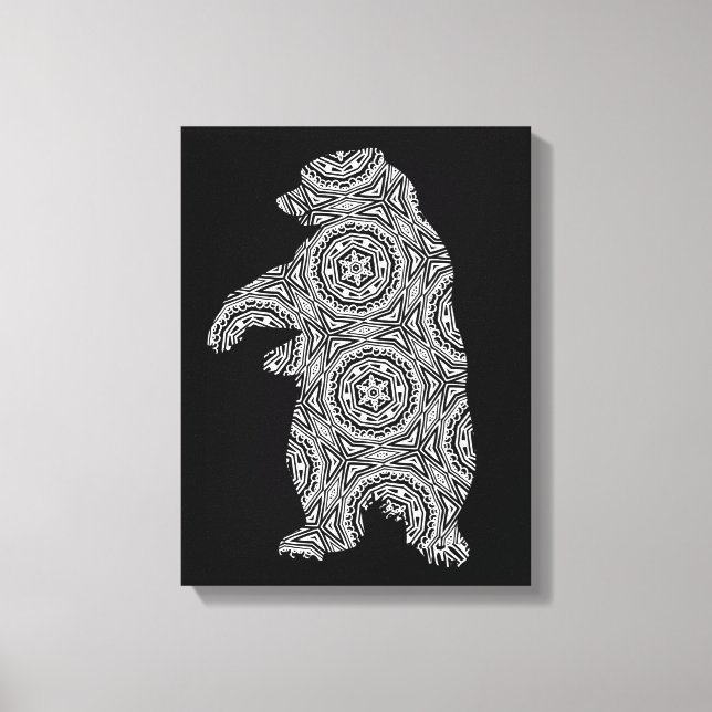 Black White Animal Bear Geometric Colouring Art Canvas Print (Front)