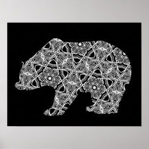 Black White Animal Bear Geometric Colouring Art Poster