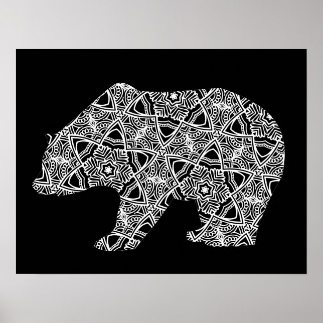 Black White Animal Bear Geometric Colouring Art Poster (Front)
