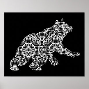 Black White Animal Bear Geometric Colouring Art Poster